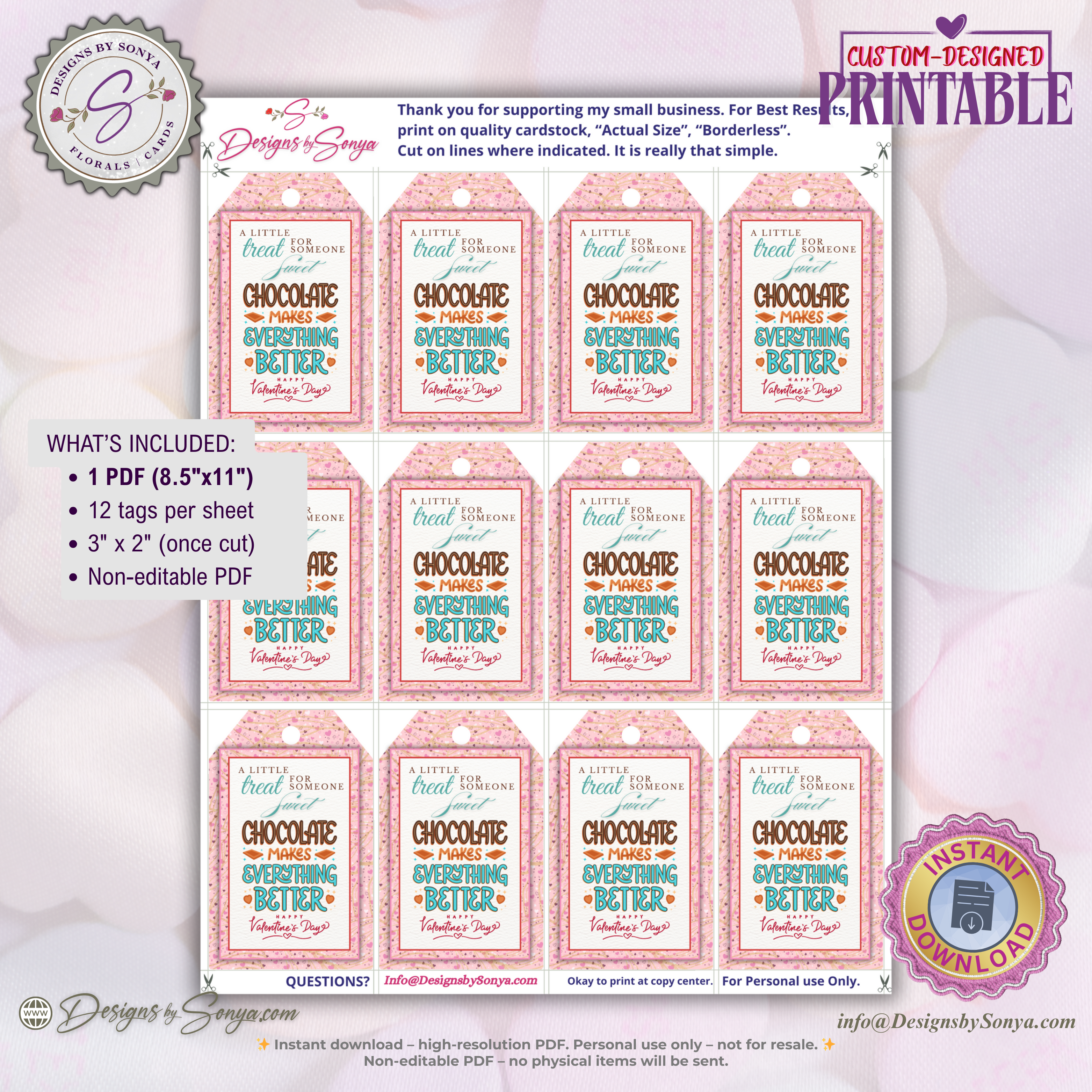 Chocolate Makes Everything Better Valentine Printable Tags – 2x3 Treat Bag Tags – Classroom Party Favors – Cute Valentine Gift Tags – Instant Download