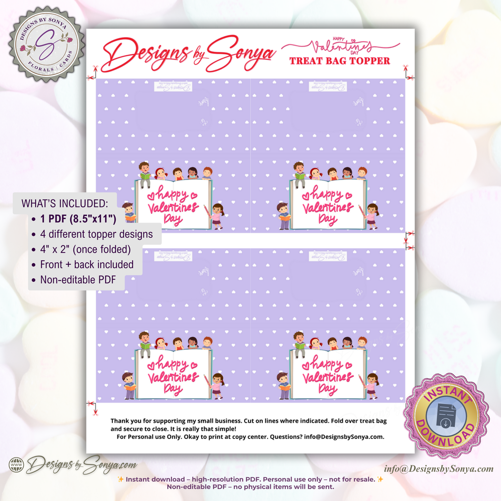Kids Valentine Treat Bag Topper Printable – Cute Classroom Favor DIY Snack Bag Label – Easy Valentine Party Gift for Teachers & Students