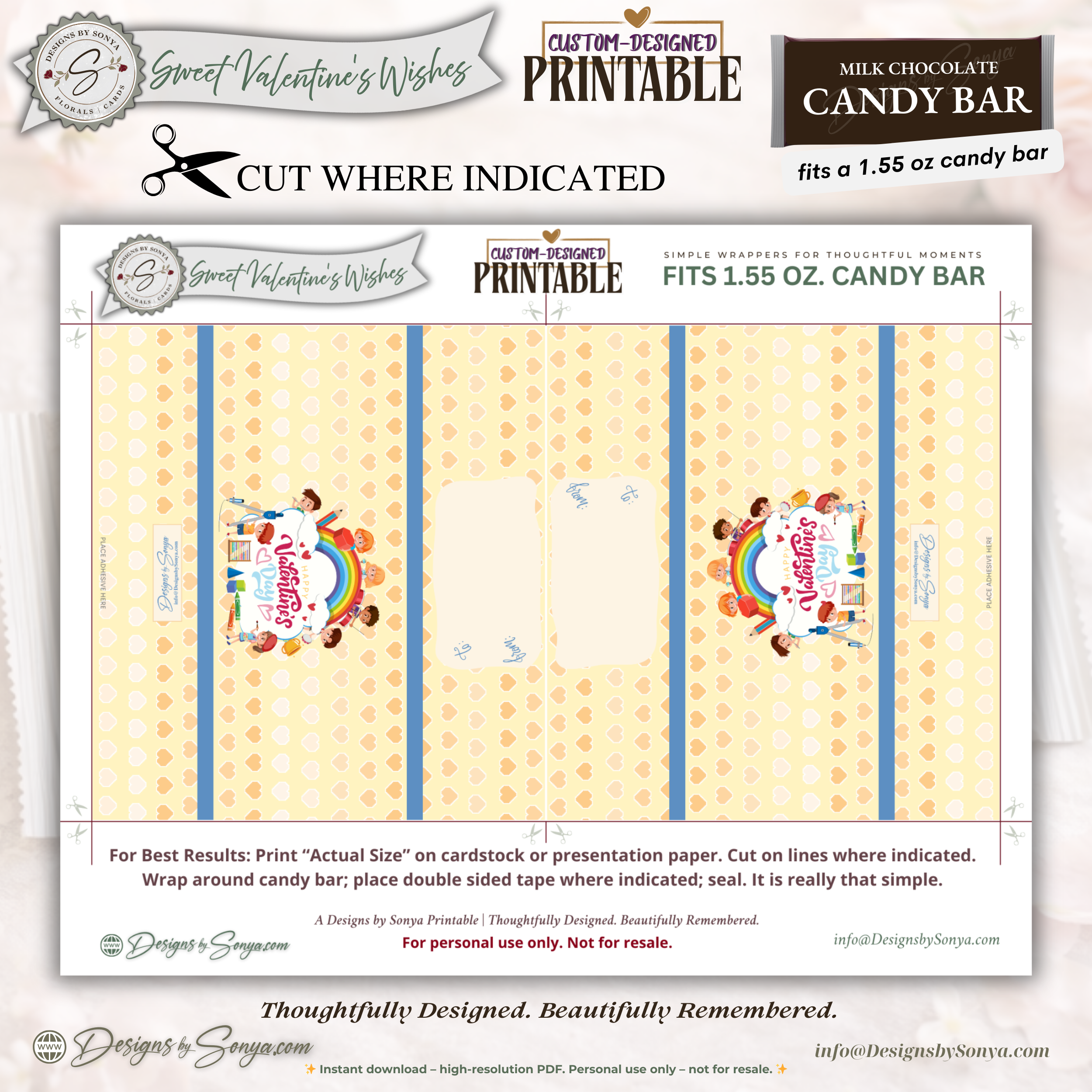 Kids Valentine Candy Bar Wrapper Printable – Classroom Valentine's Treat Wrap for 1.55 oz Chocolate Bars – Happy Valentine’s Day Gift