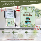 Printable Birthday Card with Cake Design | A7 5x7 Digital Greeting Card | Instant Download DIY Birthday Card with Envelope Liner