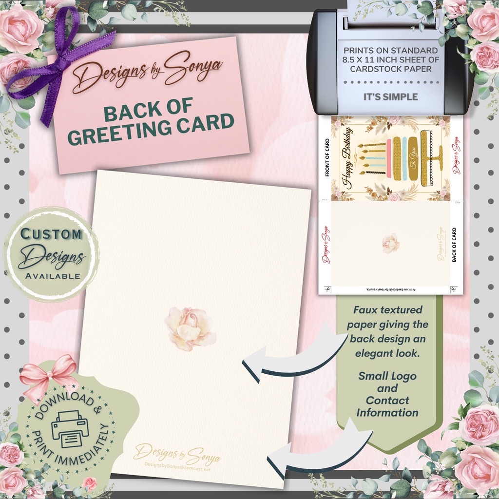 Elegant Gold & Floral Birthday Card 5x7 | Printable Birthday Card | Fits A7 Envelope | Custom Insert Message | Digital Download | Print at Home