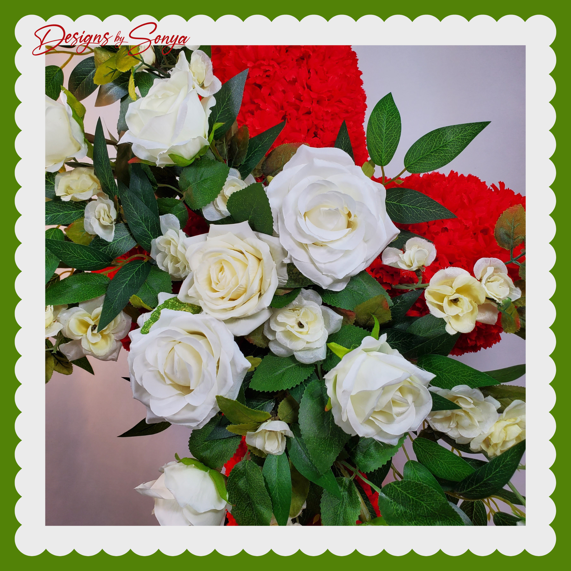 Lasting Honor: Custom Memorial Standing Cross with Red Carnations and White Roses