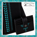 Montana West Whipstitch Concealed Carry Tote with Matching Bi-Fold Wallet | MW1124-H8120SW | Black with Turquoise