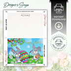 Custom Designed Printable Happy Easter Greeting Card & Envelope for Kids | DIY Digital Download | Holiday Greetings Playful Bunnies Decorating Vibrant Eggs