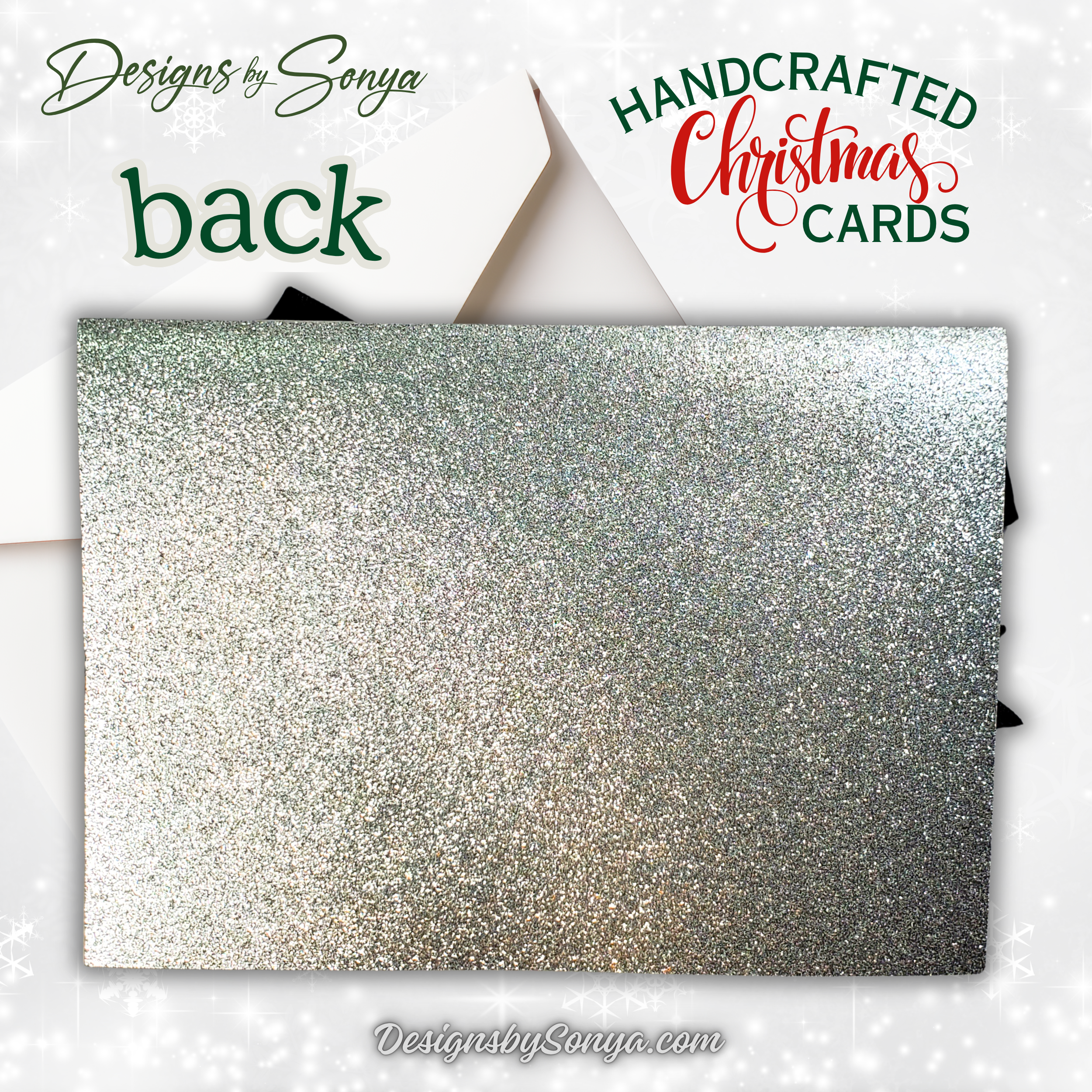 Merry Christmas Card in Black & Silver | Handcrafted A7 Holiday Card with Poinsettia Tag & Satin Bow | Elegant Client Gift