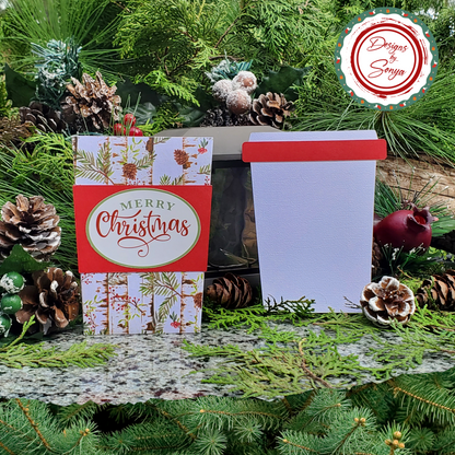 Christmas Coffee Cup Gift Card Holder – Birch Pine Merry Christmas – Handmade Holiday Card for Teachers, Coworkers, Staff