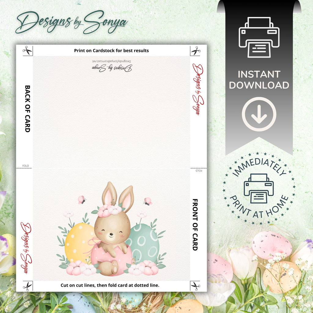 Cute Baby Easter Bunny | Custom Designed | 5 x 7 Printable Greeting Card | Matching Envelope Included | Instant Download | Print from Home