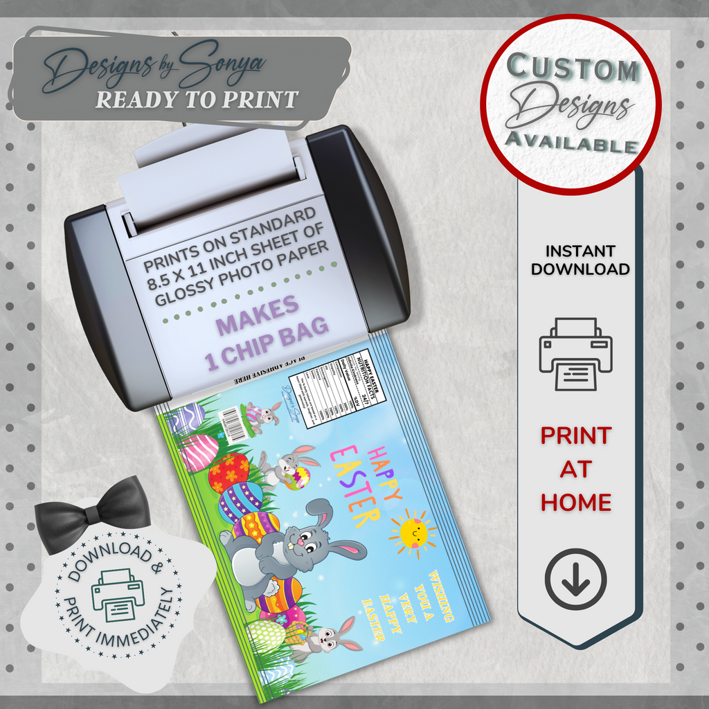 Custom Designed Easter Bunny Chip or Treat Bag | Classroom Party Favor | Simple | Unique | Teacher Gift | Instant Download | Print at Home