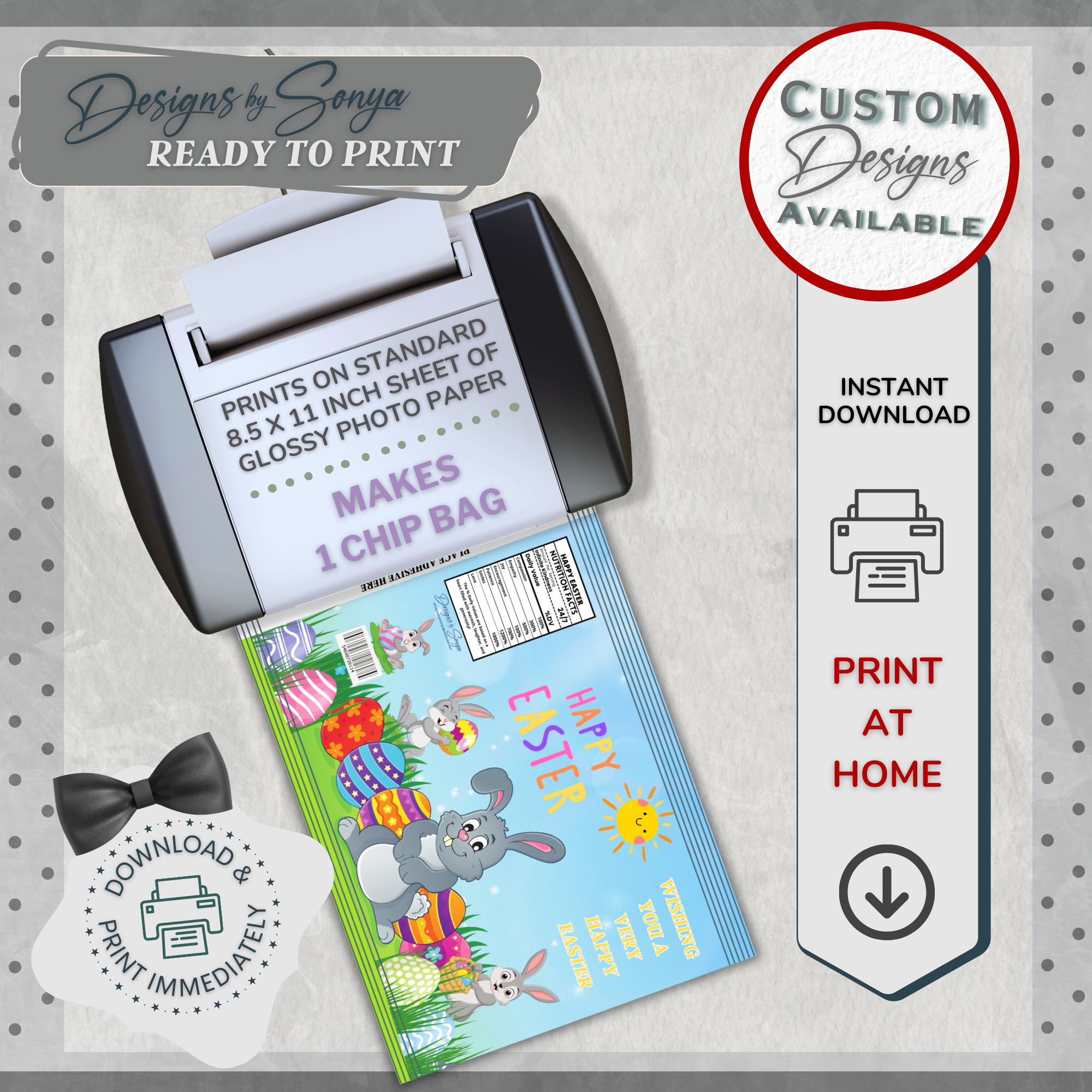 Custom Designed Easter Bunny Chip or Treat Bag | Classroom Party Favor | Simple | Unique | Teacher Gift | Instant Download | Print at Home