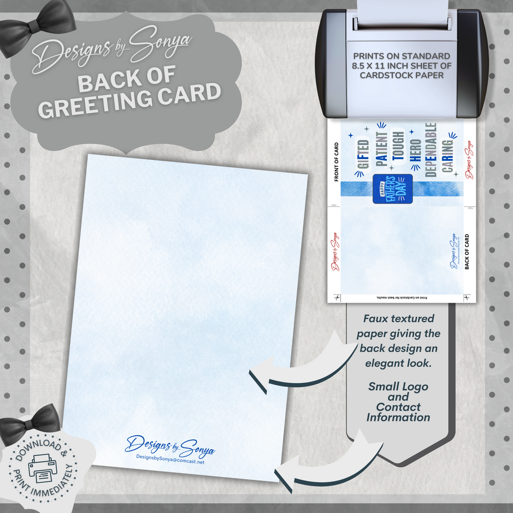 Father's Day - Gifted Patient Tough Hero Dependable Caring | Custom Designed | Printable Greeting Card | Matching Envelope Included | Instant Download | Print at Home