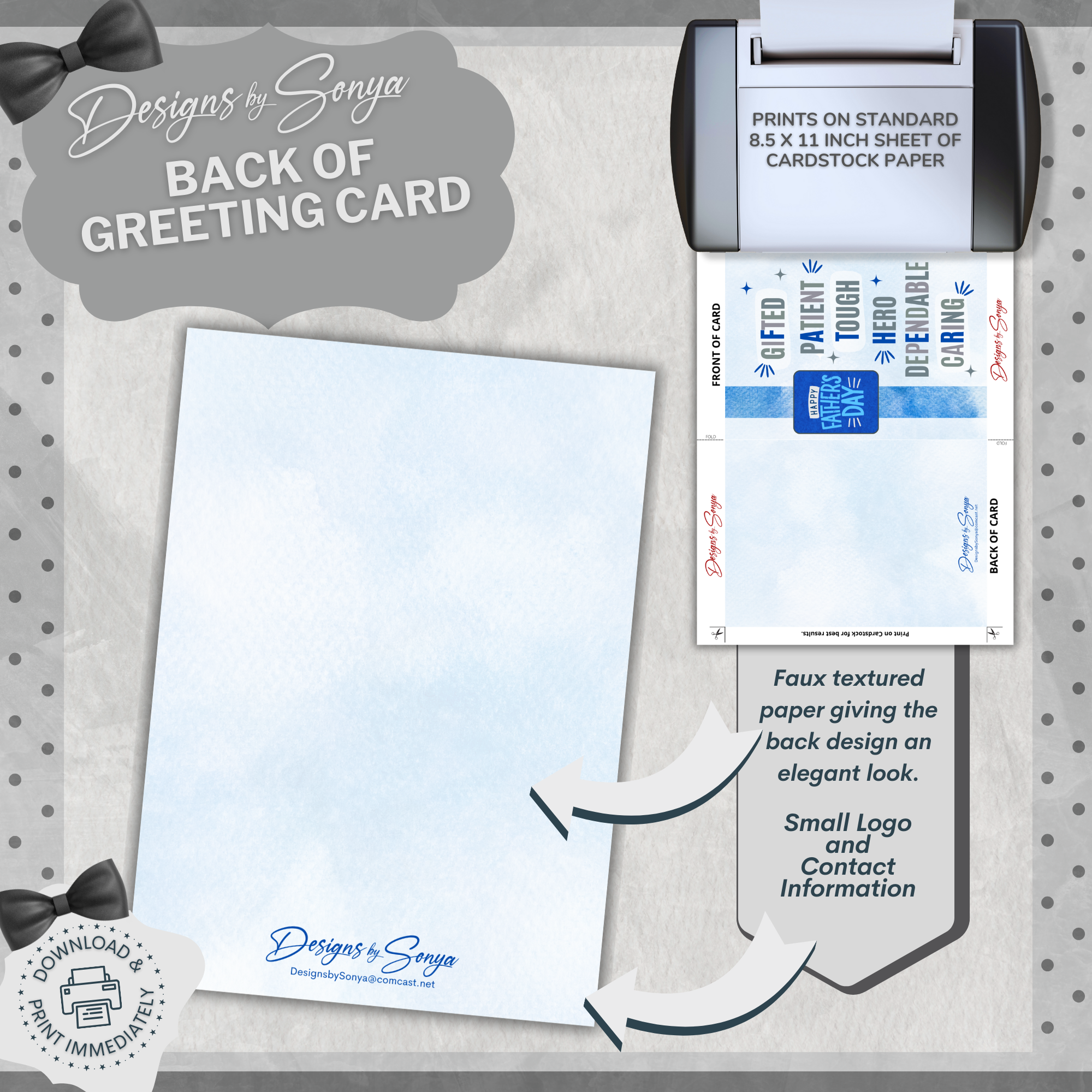 Father's Day - Gifted Patient Tough Hero Dependable Caring | Custom Designed | Printable Greeting Card | Matching Envelope Included | Instant Download | Print at Home