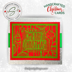 Handcrafted Merry Christmas Card – Red & Green Die-Cut Design with Silver Glitter & Green Ribbon – A7 5x7 Holiday Greeting | Unique Keepsake Christmas Card