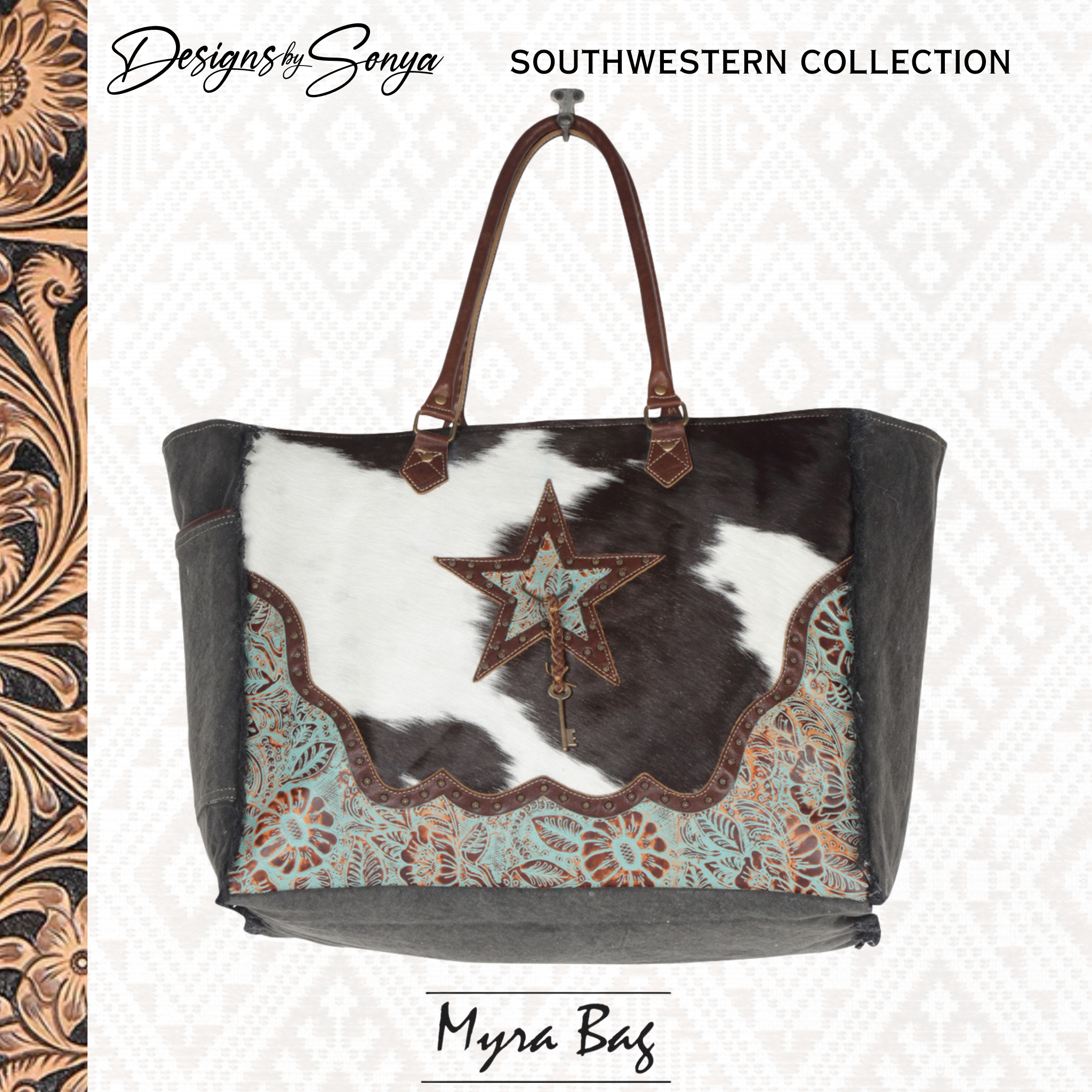 Classic Southwestern Elegance | Asterias Canvas and Hair-on Fur Leather Bag | Myra Bags | S-4393
