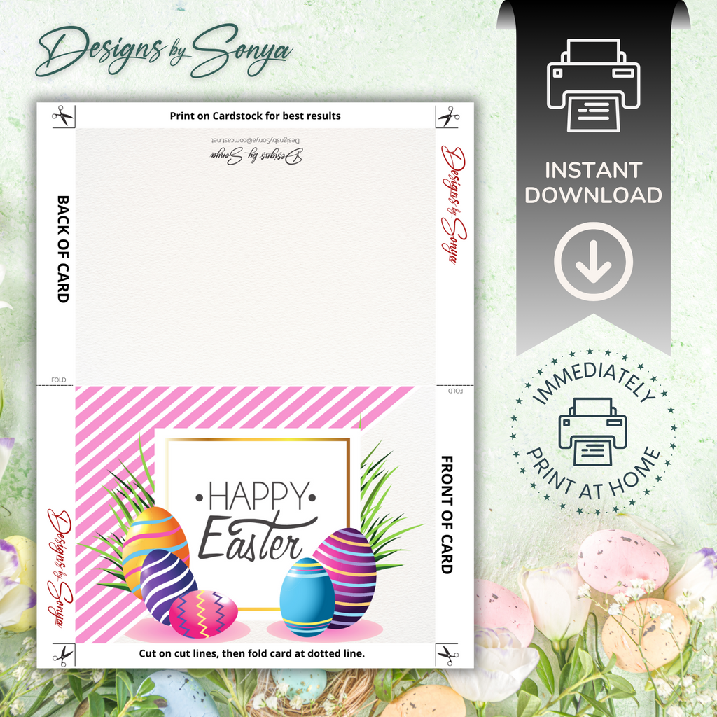 Happy Easter Pink Stripe | Custom Designed | 5 x 7 Printable Greeting Card | Matching Envelope Included | Instant Download | Print from Home