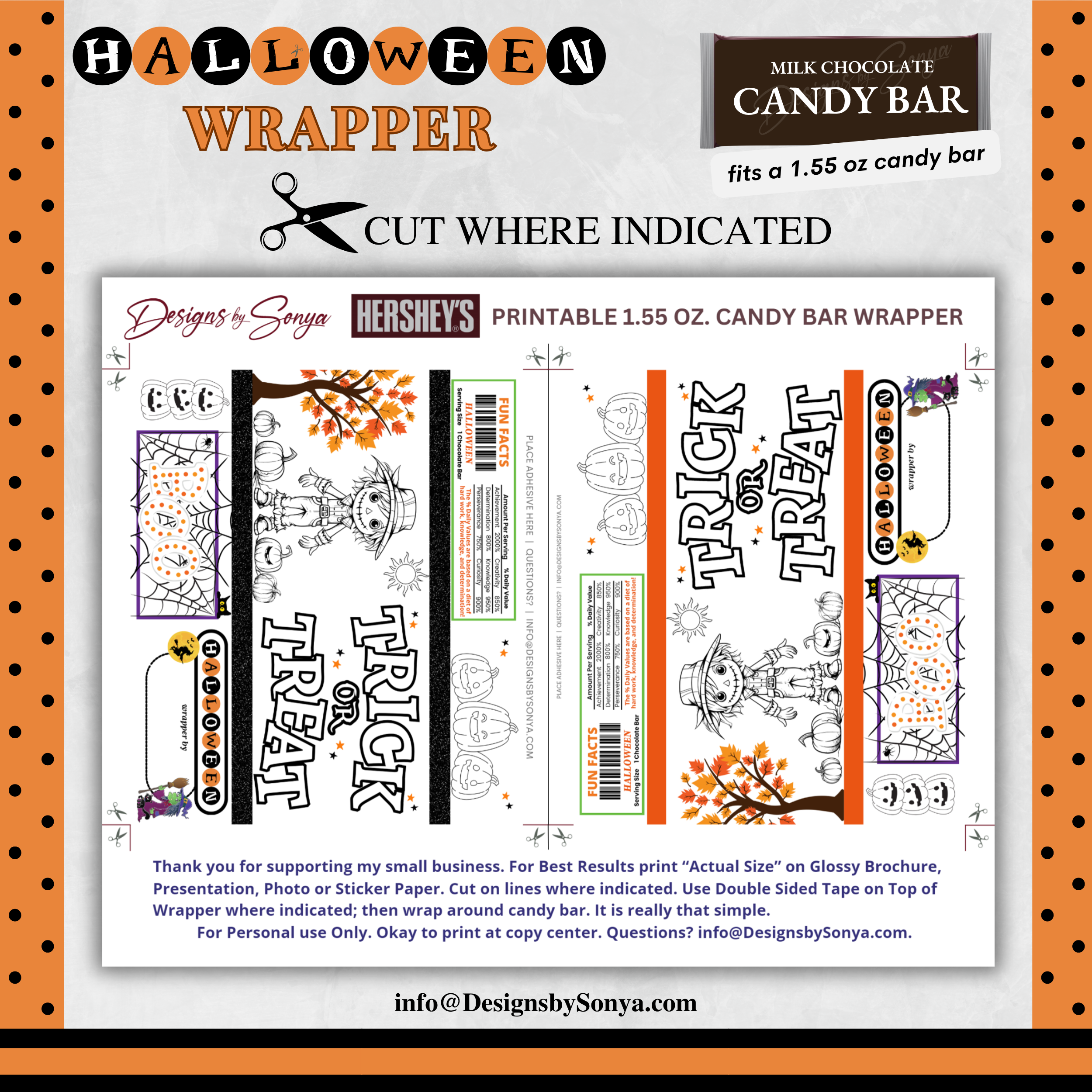 Classroom Activity for Teachers | Halloween Digital Coloring Candy Bar Wrapper | Instant Download Printable for Trick-or-Treat Party Favors