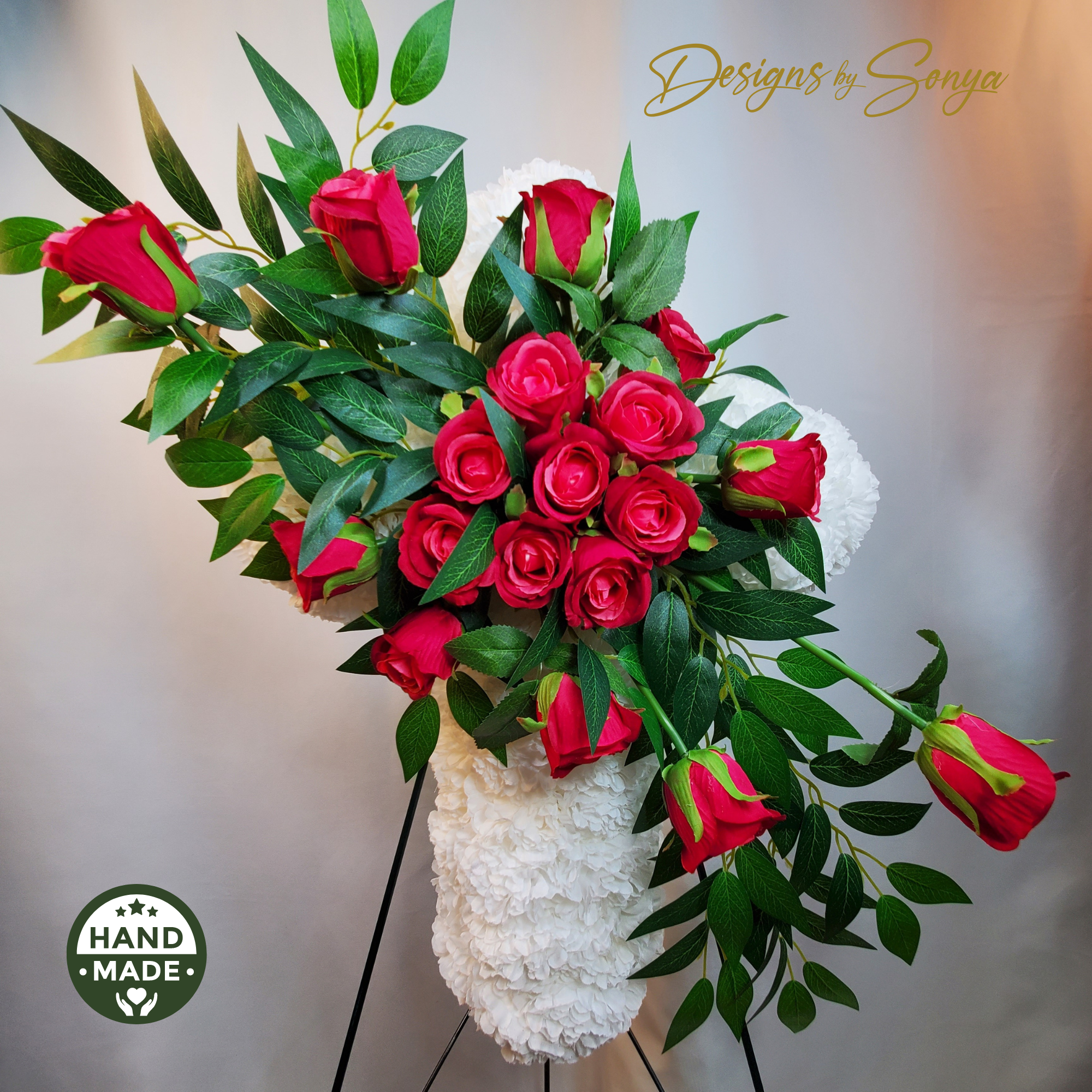 Eternal Love Standing Cross - White Carnations and Red Roses Memorial