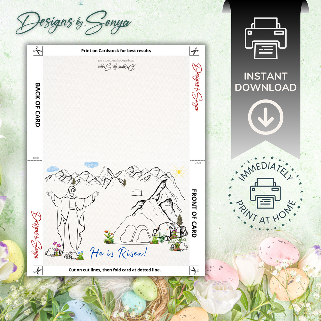 Custom 5 x 7 Printable He is Risen Easter DIY Kid Coloring Greeting Card w/Envelope - Classroom Activity - Instant Download - Print at Home