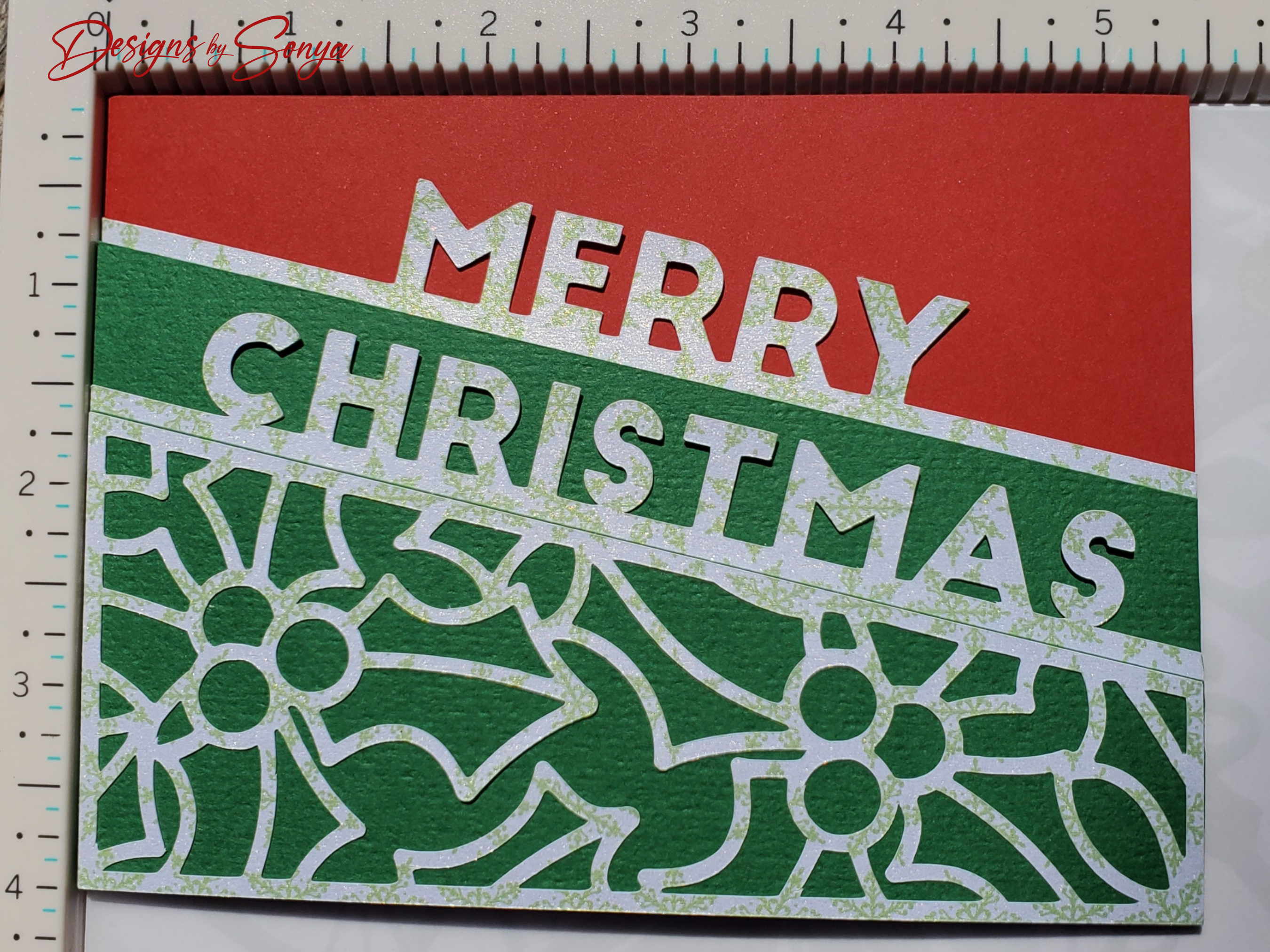 Merry Christmas Holly Card – Handmade A2 Holiday Greeting with Red Gems & Cutout Design – Limited Edition 5.5"x4.25" Card