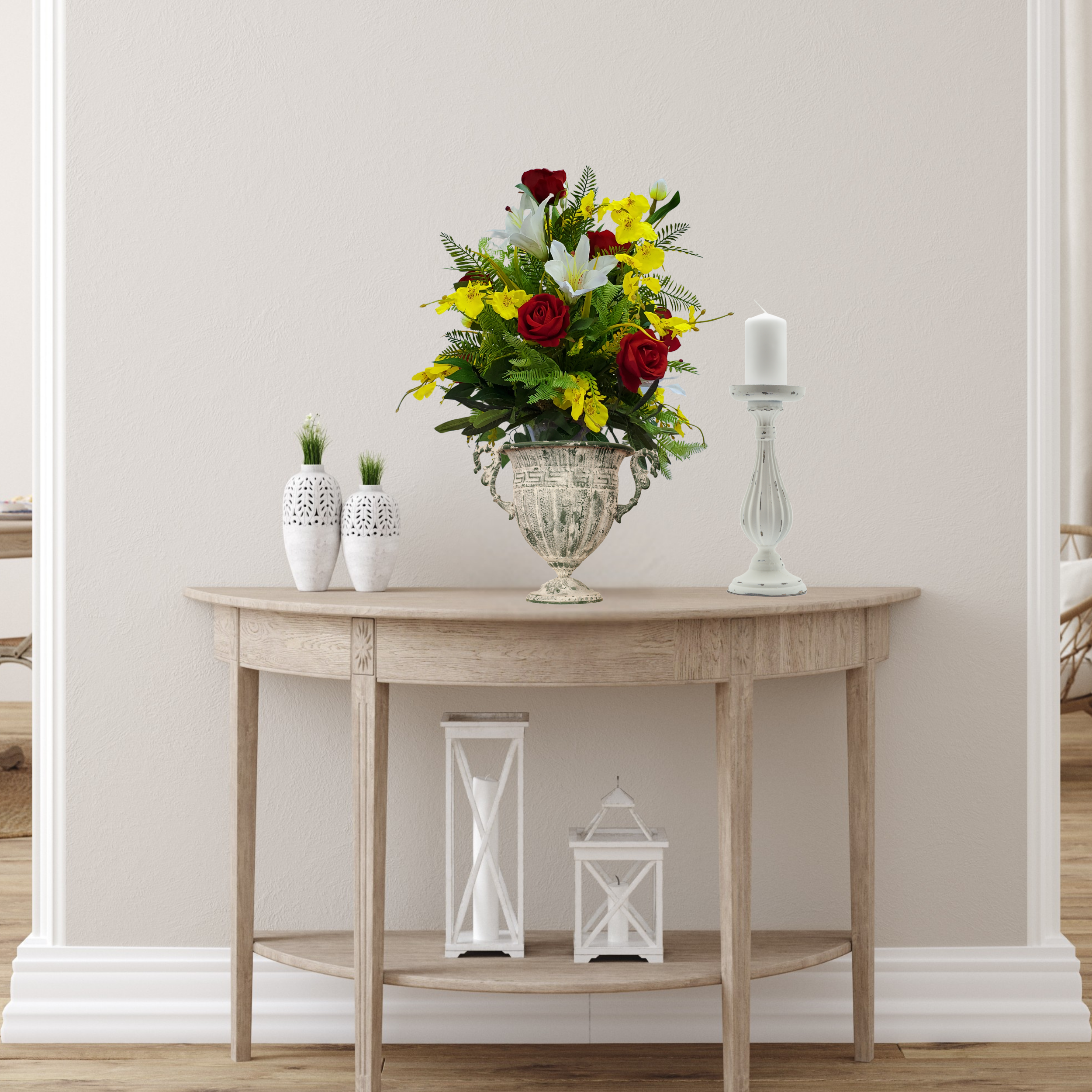 Red Rose, Orchid & Lily Floral Vase Arrangement – Silk Flower Home Decor Centerpiece | Holidays, Christmas, Valentine’s, Mother’s Day Gift