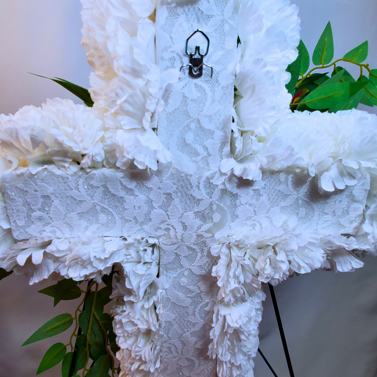 Eternal Love Standing Cross with Red Roses | Sympathy Florals for Funeral, Memorial, Cemetery
