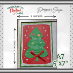 Handcrafted Merry Christmas Tree Card with Ribbon Bow | A7 Holiday Greeting Card | Limited Edition Handmade Christmas Card
