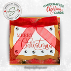 Handcrafted Merry Christmas Card with Red Bow, Rhinestones & Gold Sparkle – Unique Holiday Greeting – 5x7 A7 Card