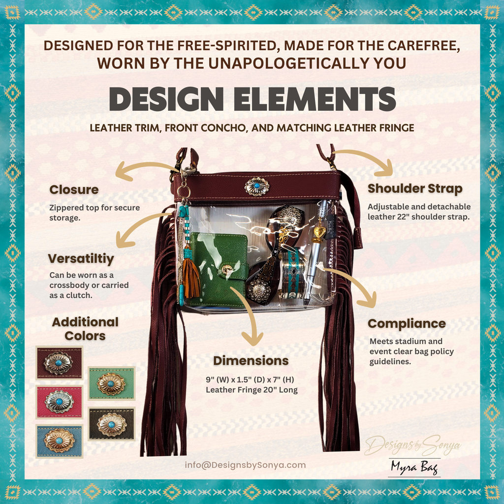 Southwestern Chocolate Leather Clear Crossbody Bag | Concert & Stadium Approved | Azura Myra Bag S-9553