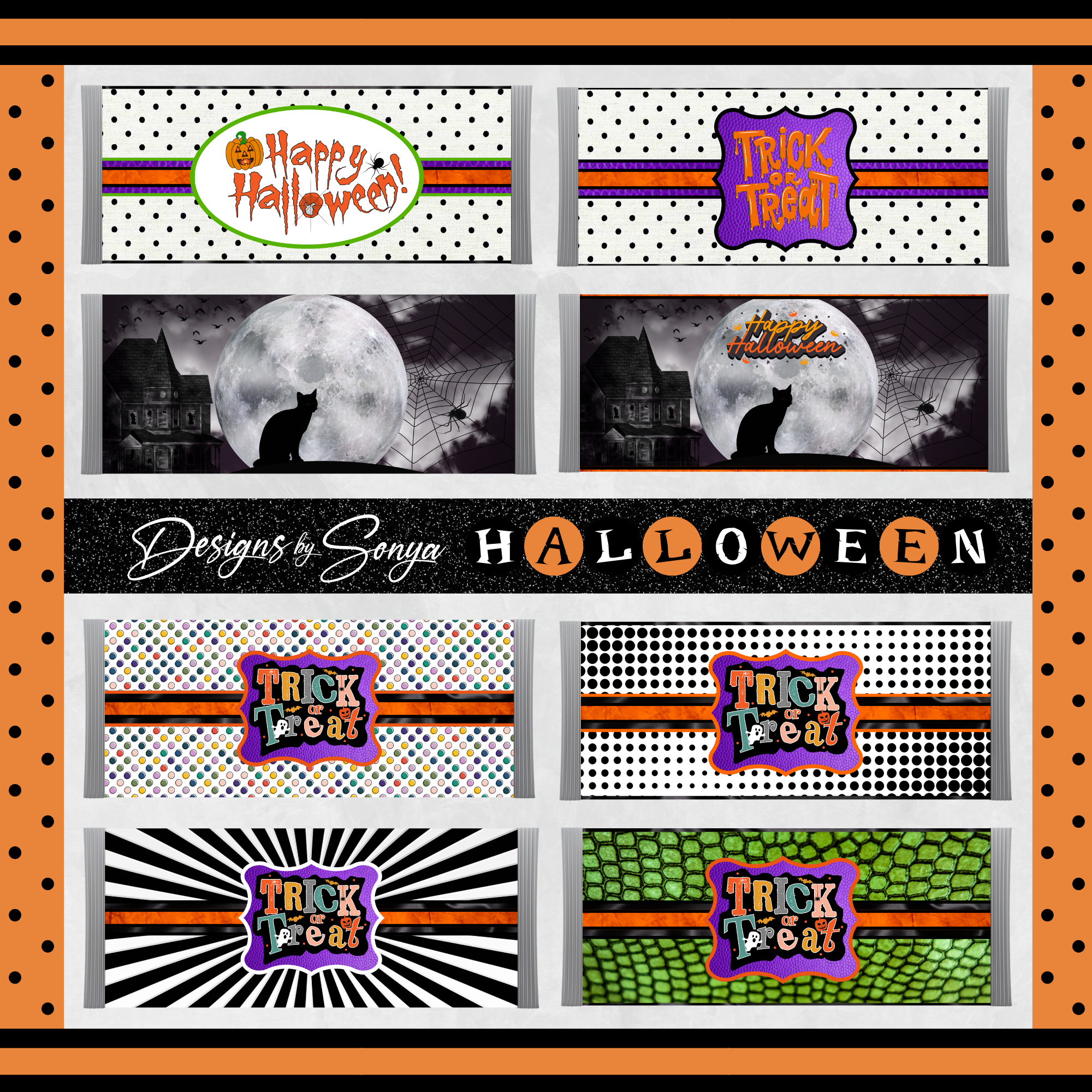 Halloween Gnomes & Spooky Truck Wrapper | Instant Download for Party Favors | Printable Fits 1.55 oz Milk Chocolate Candy Bar