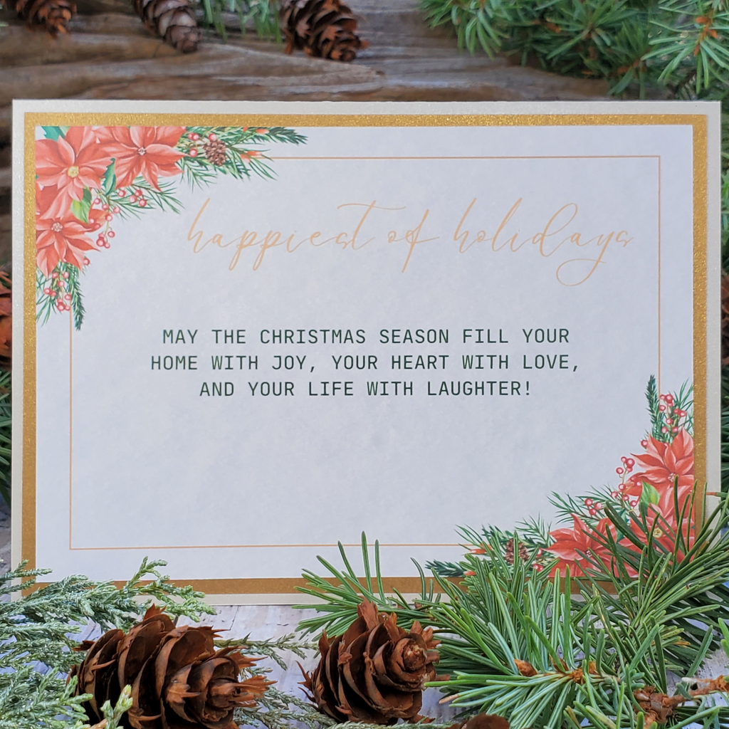 Limited Edition Red & Gold Happy Holidays Card – Handmade A7 Christmas Greeting with Glitter & Bow – Elegant 5x7” Keepsake