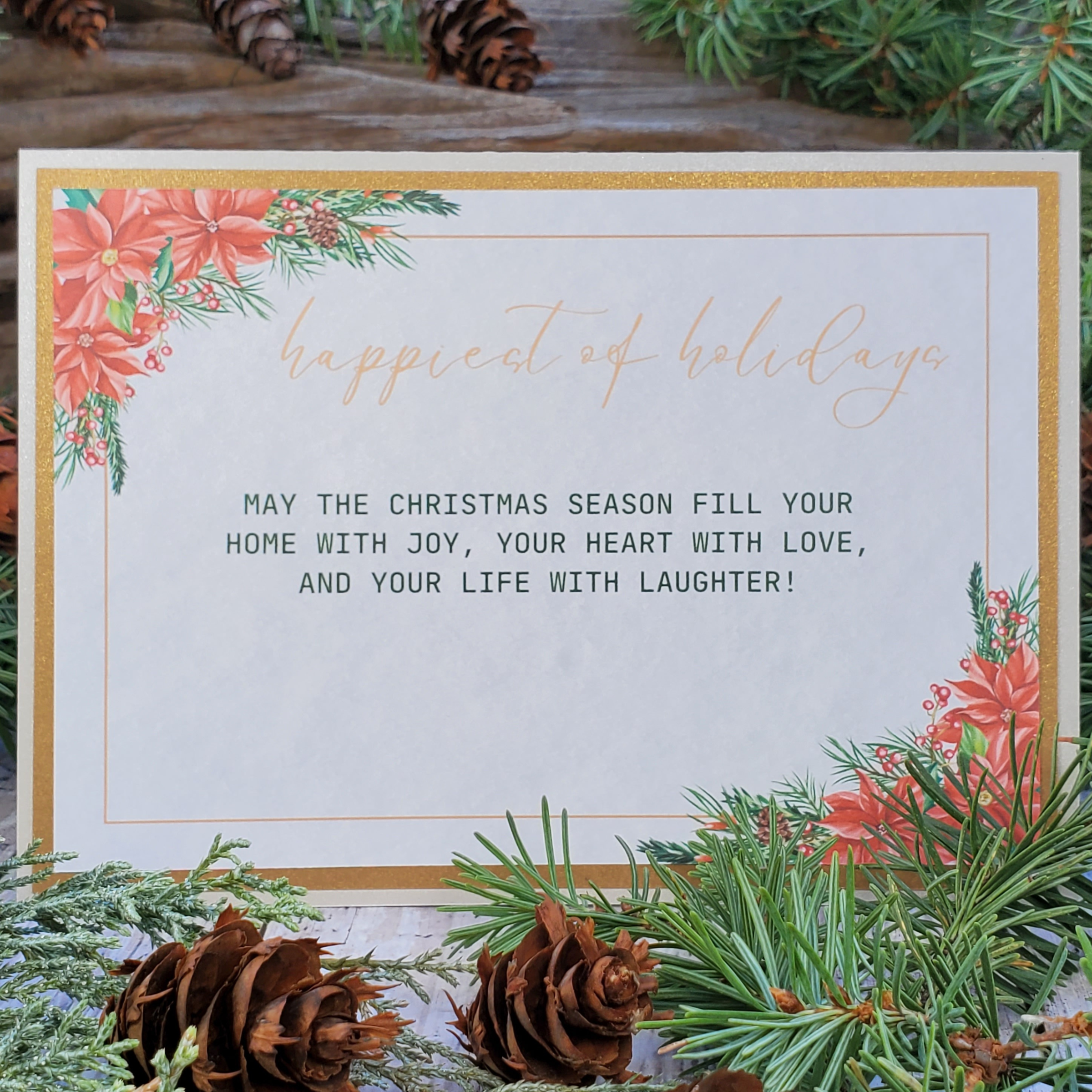 Limited Edition Red & Gold Happy Holidays Card – Handmade A7 Christmas Greeting with Glitter & Bow – Elegant 5x7” Keepsake