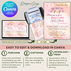 She’s About to Pop Baby Shower Invitation | Editable Canva Template | Pink Watercolor Balloon Theme | Custom Party Printable 5x7 Invite