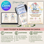 Elephant Baby Shower Invitation Template | Cute Gender Neutral Canva Invite | Editable 5x7 Printable Baby Shower Digital Download for Parents & Hosts