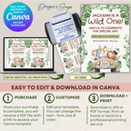 Wild One Safari Birthday Invitation | Jungle Animal Party Invite | Editable Canva Template | Printable 5x7 Kids Birthday Invitation Digital Download