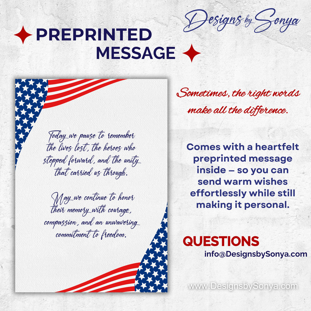 9/11 Patriot Day Printable Card, We Will Never Forget, 5x7 Digital Memorial Tribute, Instant Download September 11 Remembrance Card