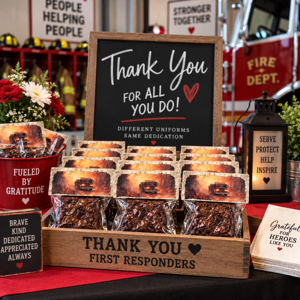 Printable Firefighter Treat Bag Topper, First Responder Appreciation Gift, Fire Department Thank You Favor, 4x4 Bag Printable