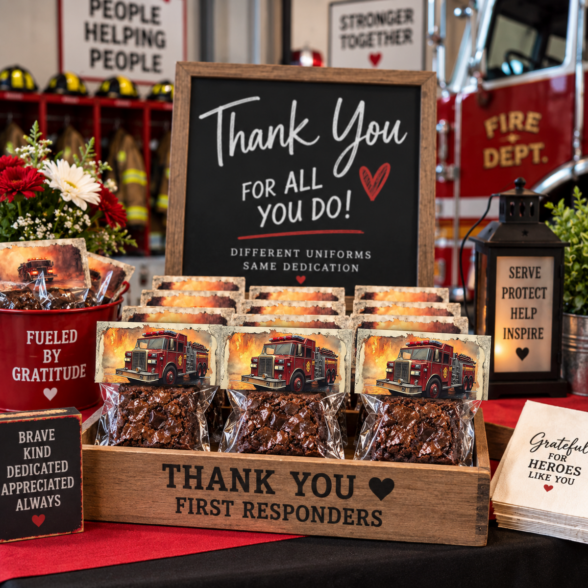 Printable Firefighter Treat Bag Topper, Fire Department Appreciation Gift, First Responder Thank You Favor, Firefighter Gift Bag Printable