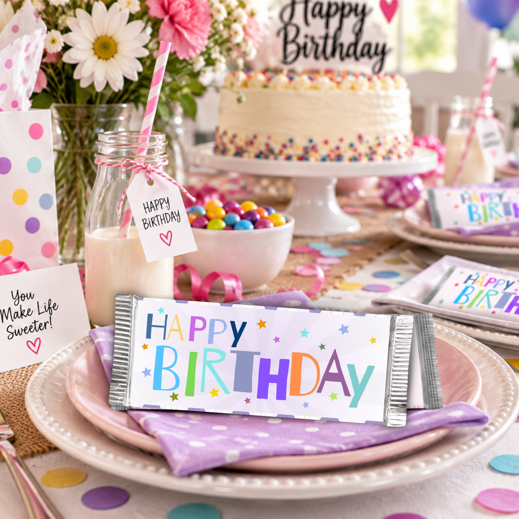 Happy Birthday Candy Bar Wrapper | Printable Birthday Party Favor | 1.55 oz Chocolate Bar