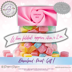 Valentine Treat Bag Toppers Printable – Set of 4 Candy Heart Designs – 4x2 Folded Labels for Classroom, Kids, Party Favors