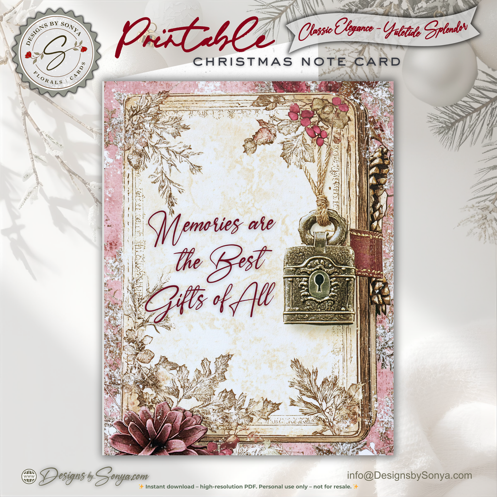 Printable Christmas Note Card • Sentimental Vintage Holiday Greeting • A2 (4.25" x 5.5") Memory Keepsake • Rustic Winter Pine Design PDF Stationery