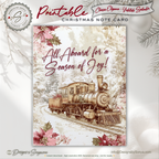 Vintage Christmas Train Printable Card • A2 (4.25" x 5.5") Folded Holiday Greeting Note Card • Railway Steam Engine Art • Winter Stationery