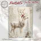 Winter Deer Christmas Note Card, Printable Holiday Greeting, Woodland Yuletide Design, A2 (4.25"x5.5") Folded Card, Elegant Christmas Art Stationery