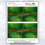 Full Sheet Layout
Flat PDF/JPG preview showing four green holly Christmas toppers on one page; sized for cutting and folding; print-ready format.