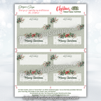 Full Sheet Layout
Flat PDF/JPG sheet preview with four toppers; gray background, rustic floral greenery, Merry Christmas message; ready for print-and-cut.
