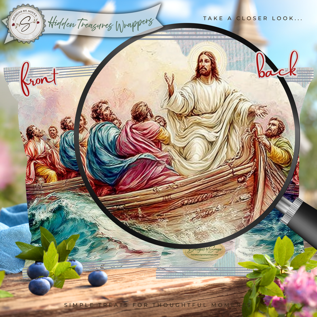 Jesus Teaching from the Boat Printable Chip Bag Wrapper – Christian Easter Basket Treat, Faith Gift, Religious Church Party Favor