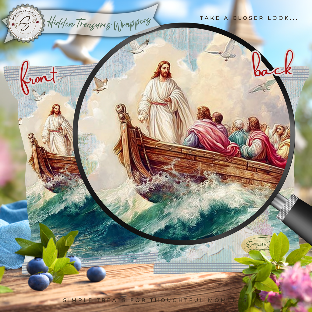 Religious Easter Basket Treat, Jesus Teaching from the Boat Printable Chip Bag Wrapper – Christian Church Party Favor,  Faith Gift