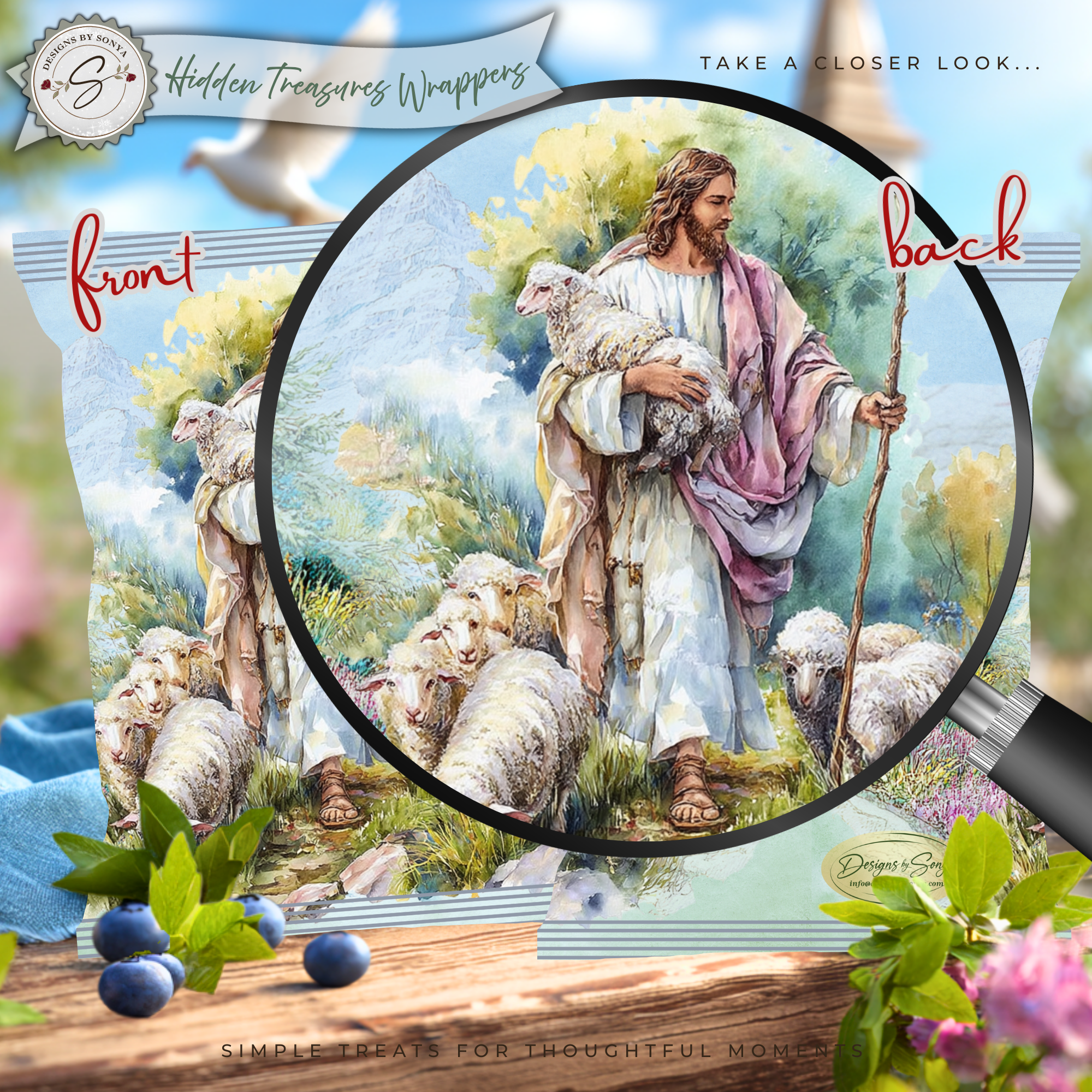Good Shepherd Printable Chip Bag Wrapper – Christian Easter Treat Bag, Jesus with Lamb – Christian Church Party Favor,  Faith Gift