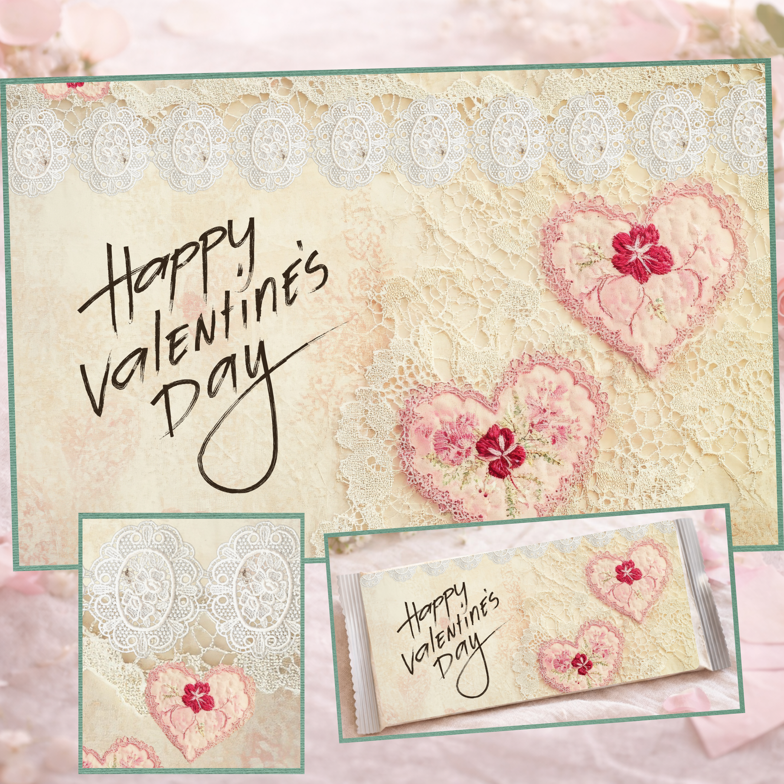 Valentine Candy Bar Wrapper Printable - Vintage Lace Heart Floral Chocolate Wrapper for 1.55 oz Candy Bar – Classroom Valentine Gift Idea