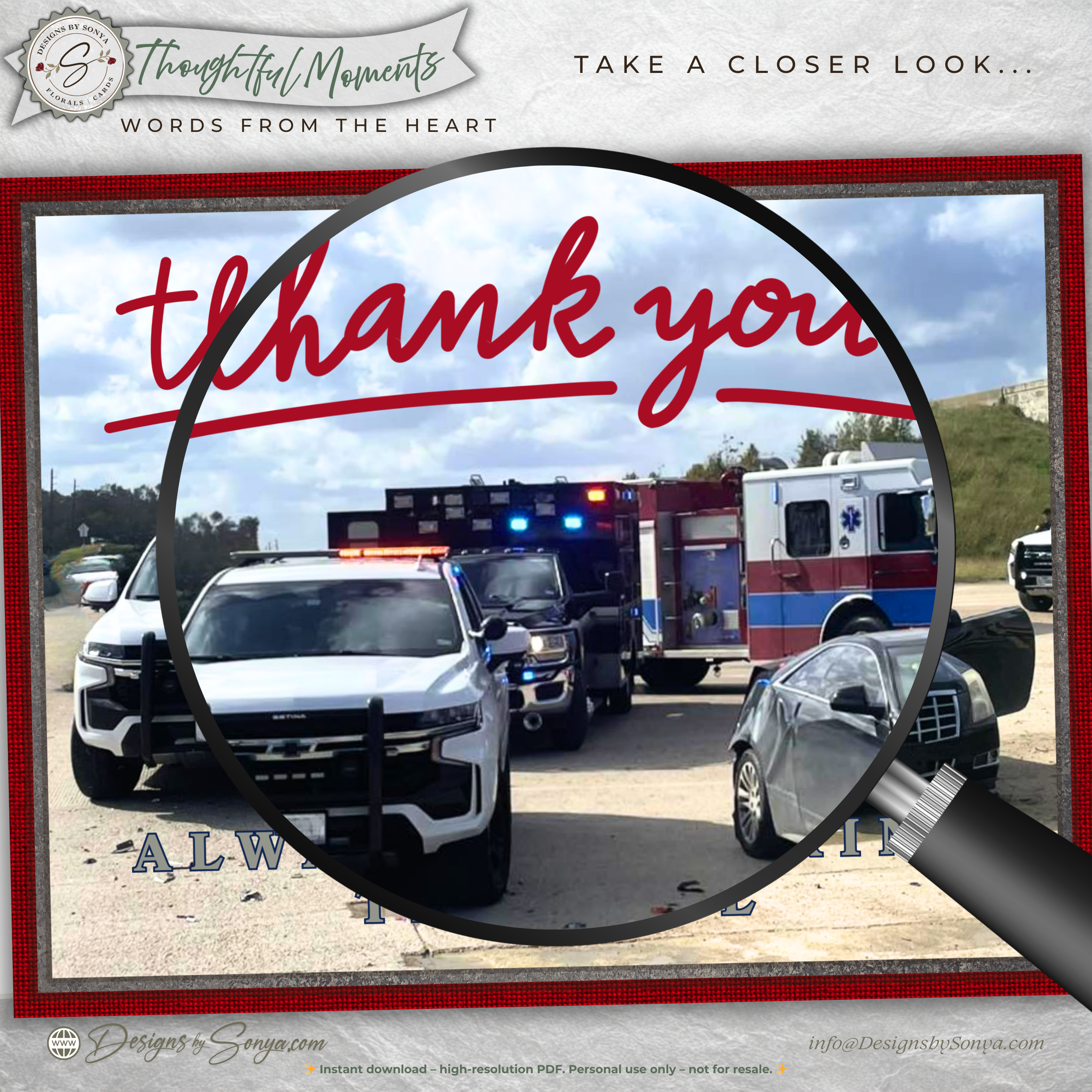 Police Fire EMS Thank You Card Printable A2 – First Responder Appreciation Card – Always Answering the Call Emergency Services Card