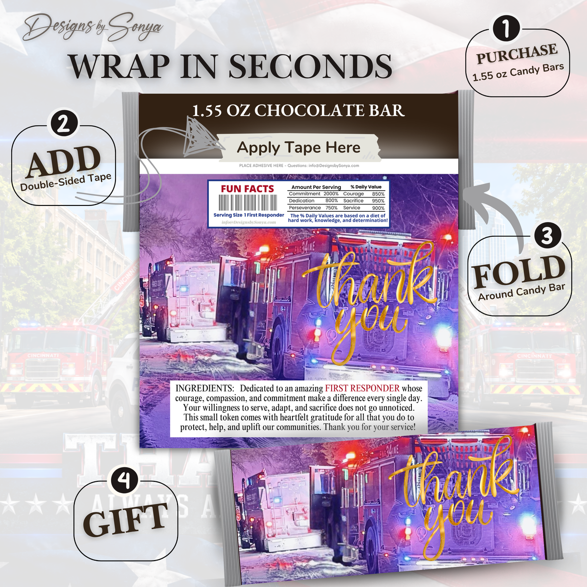 First Responder Appreciation Gift | Printable Candy Bar Wrapper | Firefighter, EMS & Police Thank You Gift