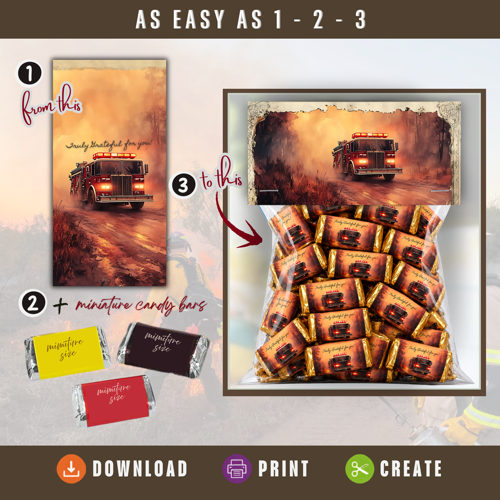 Firefighter Thank You Treats | Printable Mini Candy Bar Wrappers for Fire Department Appreciation